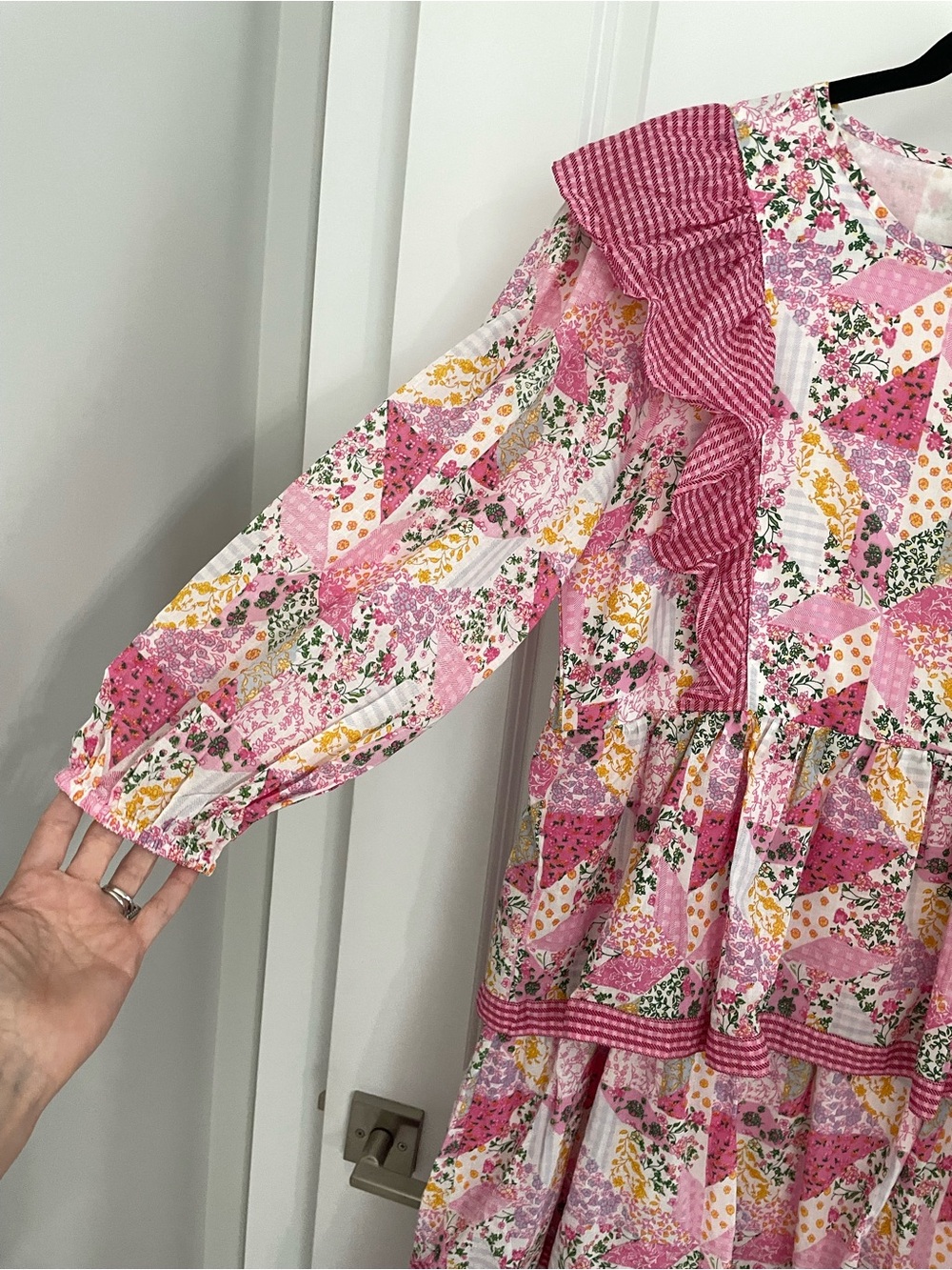 NEW Simply Southern Pink Patchwork Tiered Ruffled Long Sleeve Maxi Dress NWT G53 - Picture 4 of 7
